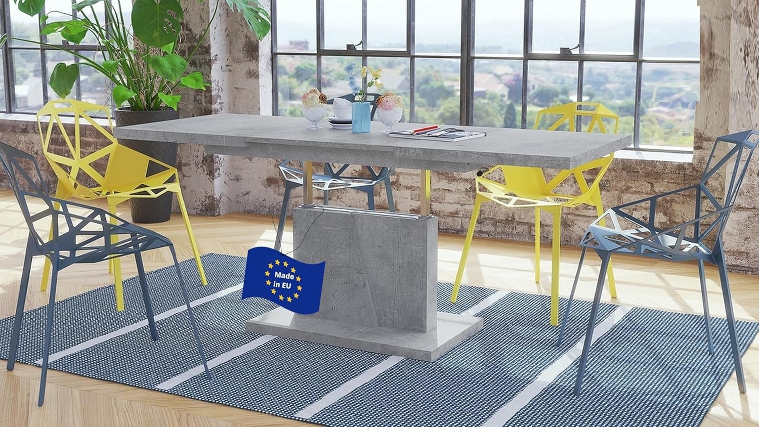 Mazzoni Couchtisch Grand Noir Beton stufenlos höhenverstellbar ausziehbar 120 bis 180cm Bild 1