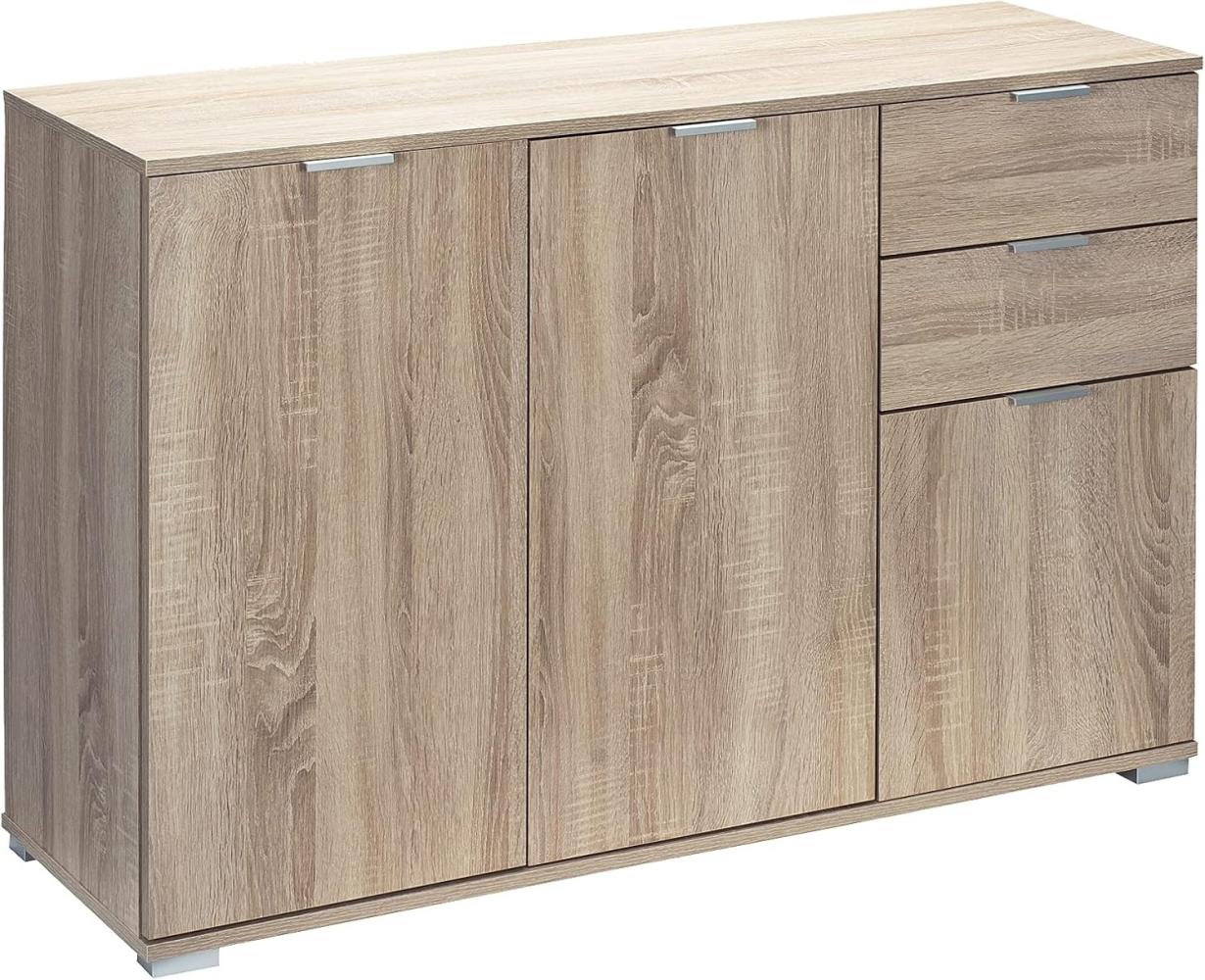 Deuba Kommode Alba mit 3 Türen 2 Schubladen 107x74x35 cm Modern Flur Wohnzimmer Sideboard Anrichte Mehrzweckschrank Eiche Bild 1