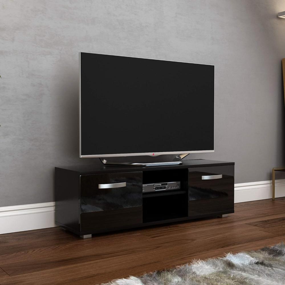 Vida Designs Cosmo TV-Einheit mit 2 Türen, modern, glänzend, matt, MDF, Wohnzimmer, Schrank, Media-Ständer, Möbel, schwarz, 120 cm, 120 cm, Keine LED-Lichter Bild 1