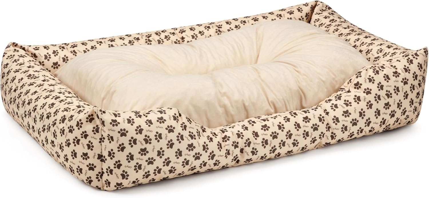 BedDog Hundebett MIMI, Hundesofa aus Cordura, Microfaser-Velours, waschbares Hundebett vier-eckig mit Rand, Hundekissen (XL) ca. 100x85x23cm, MELANGE-DOG (beige/muster) Bild 1