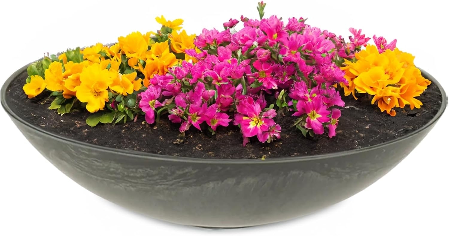 matches21 HOME & HOBBY Blumentopf Flache Pflanzschale für draussen Dekoschale rund schwarz 25 cm (1 St), Blumen-Schale als wetterfeste Friedhof-Schale Grab-Schmuck Grabschale Bild 1