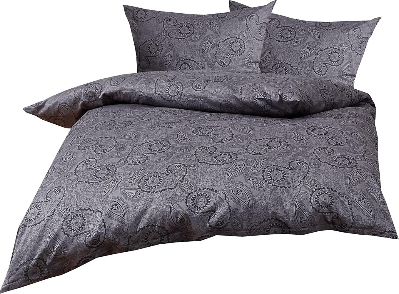 Bettwaesche-mit-Stil Mako-Satin Damast Paisley Bettwäsche "Davos" schwarz-grau Garnitur 200x220 + 2x 80x80 Bild 1