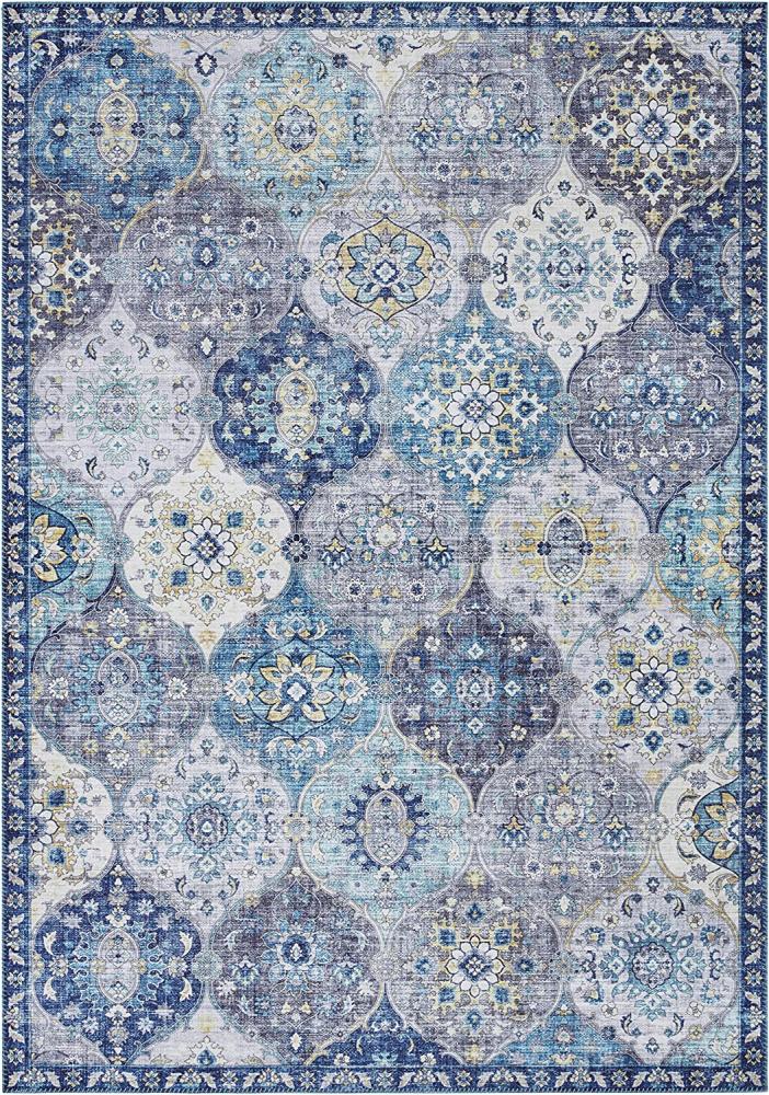 Kurzflor Teppich Kashmir Ghom Jeansblau - 160x230x0,7cm Bild 1