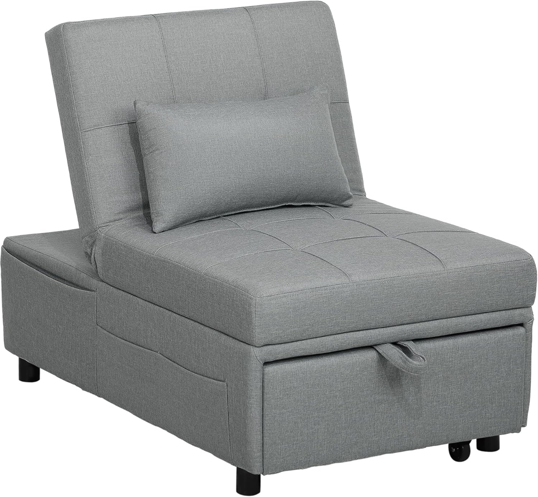 HOMCOM Sessel 3-in-1, mit Bettfunktion, Seitentasche, ausziehbar (Relaxsessel, 1-St, Klappbett), bis 150 kg belastbar, für Wohnzimmer,Schlafzimmer, Hellgrau Bild 1