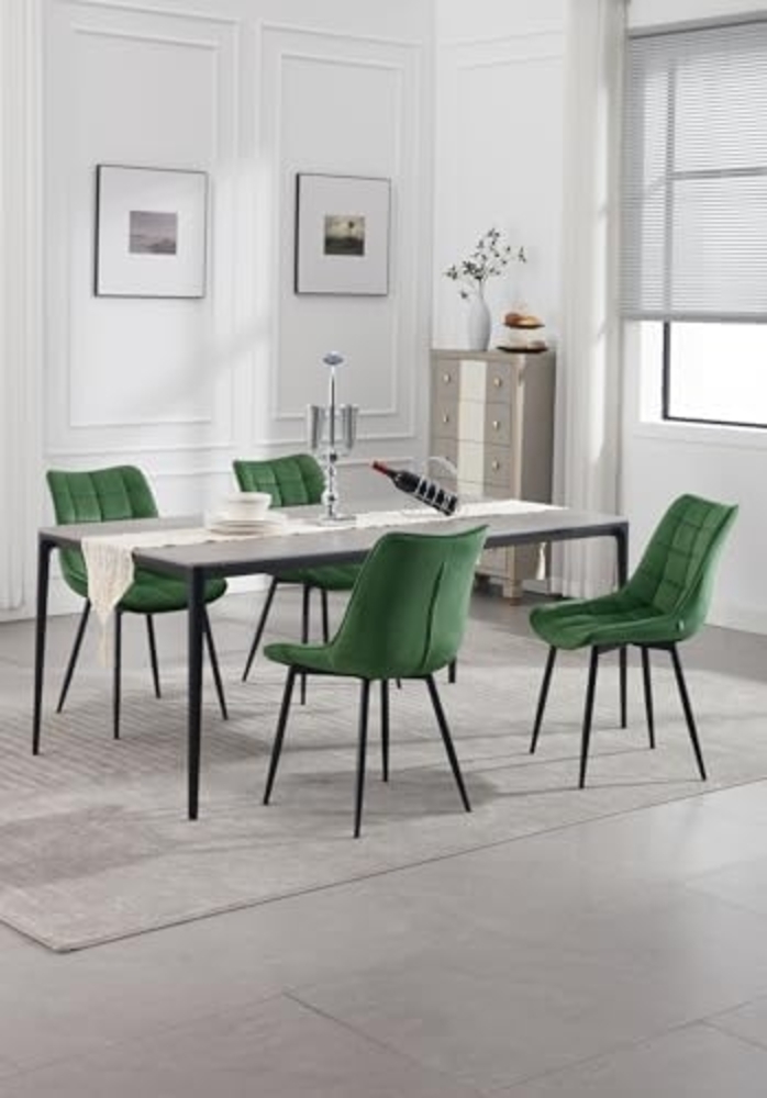 WOLTU 6 x Esszimmerstühle 6er Set Esszimmerstuhl Küchenstuhl Polsterstuhl Design Stuhl mit Rückenlehne, mit Sitzfläche aus Samt, Gestell aus Metall, Dunkelgrün, BH142dgn-6 Bild 1