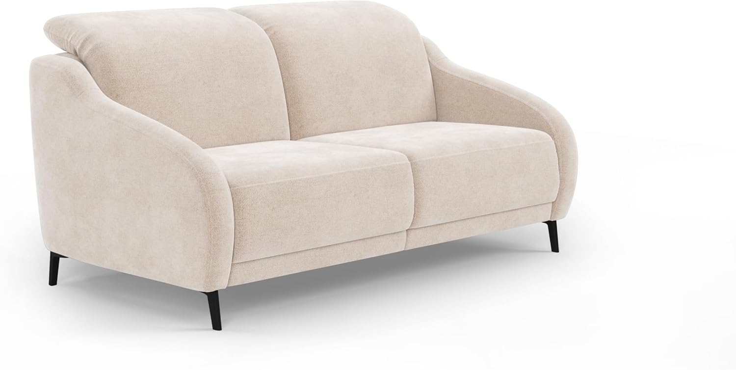 Cavadore 3er-Sofa Blue, 3-Sitzer Couch im modernen Design mit motorischer TV-Funktion inkl. klapptisch, USB-Anschluss, Kopfteilverstellung, mattschwarzen Metallfüßen, 192 x 93 x 104, Mikrofaser, Beige Bild 1