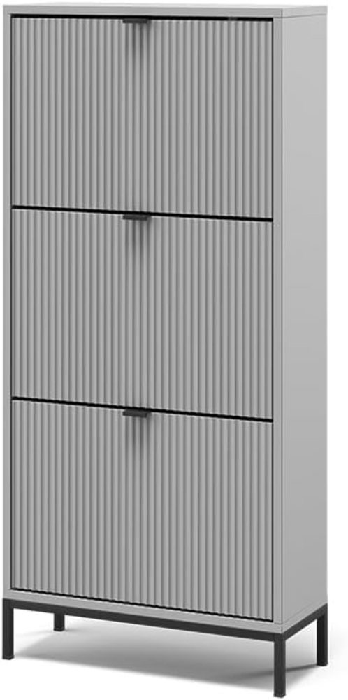 Schuhkipper Eliza Grau 60 x 130 cm mit 3 Klappschubladen Vicco Bild 1