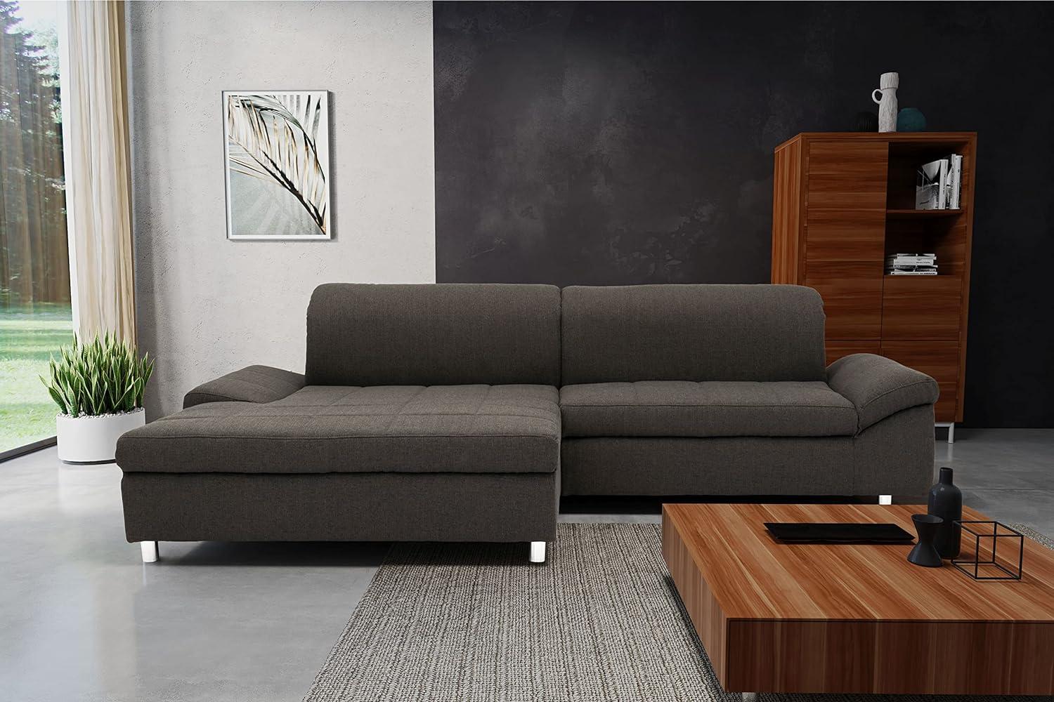 DOMO. collection Mika Ecksofa, Sofa mit Schlaffunktion und Bettkasten in L-Form, Schlafsofa mit Rücken- und Armlehnfunktion, 260x178x80 cm, Polsterecke in anthrazit Bild 1