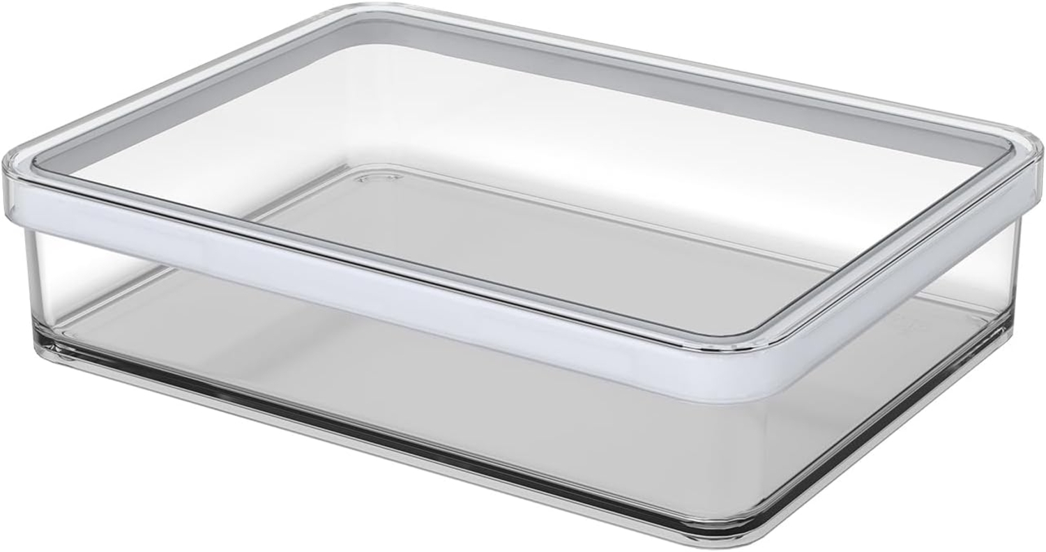 Rotho Loft rechteckige Vorratsdose 1l mit Deckel und Dichtung, Kunststoff (SAN) BPA-frei, transparent/weiss, 1l (20.0 x 15.0 x 4.8 cm) Bild 1