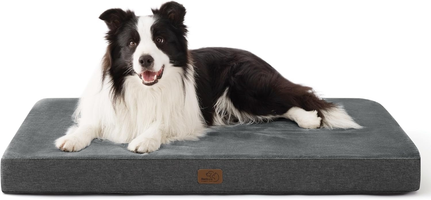 BEDSURE orthopädisches Hundekissen große Hunde - 89 x 56 x 8 cm waschbares Hundebett mit 2 in 1 Memoryschaum, kuscheliges Hundematte Hundematratze in größe, dunkelgrau Bild 1