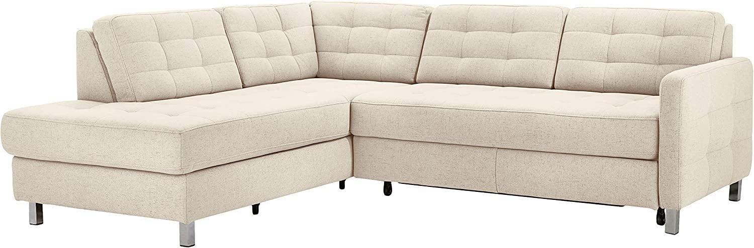 CAVADORE Ecksofa Piccoli mit Ottomane links / Sofaecke mit Bettfunktion und Bettkasten im modernen Design / 233 x 80 x 196 / Flachgewebe Beige Bild 1