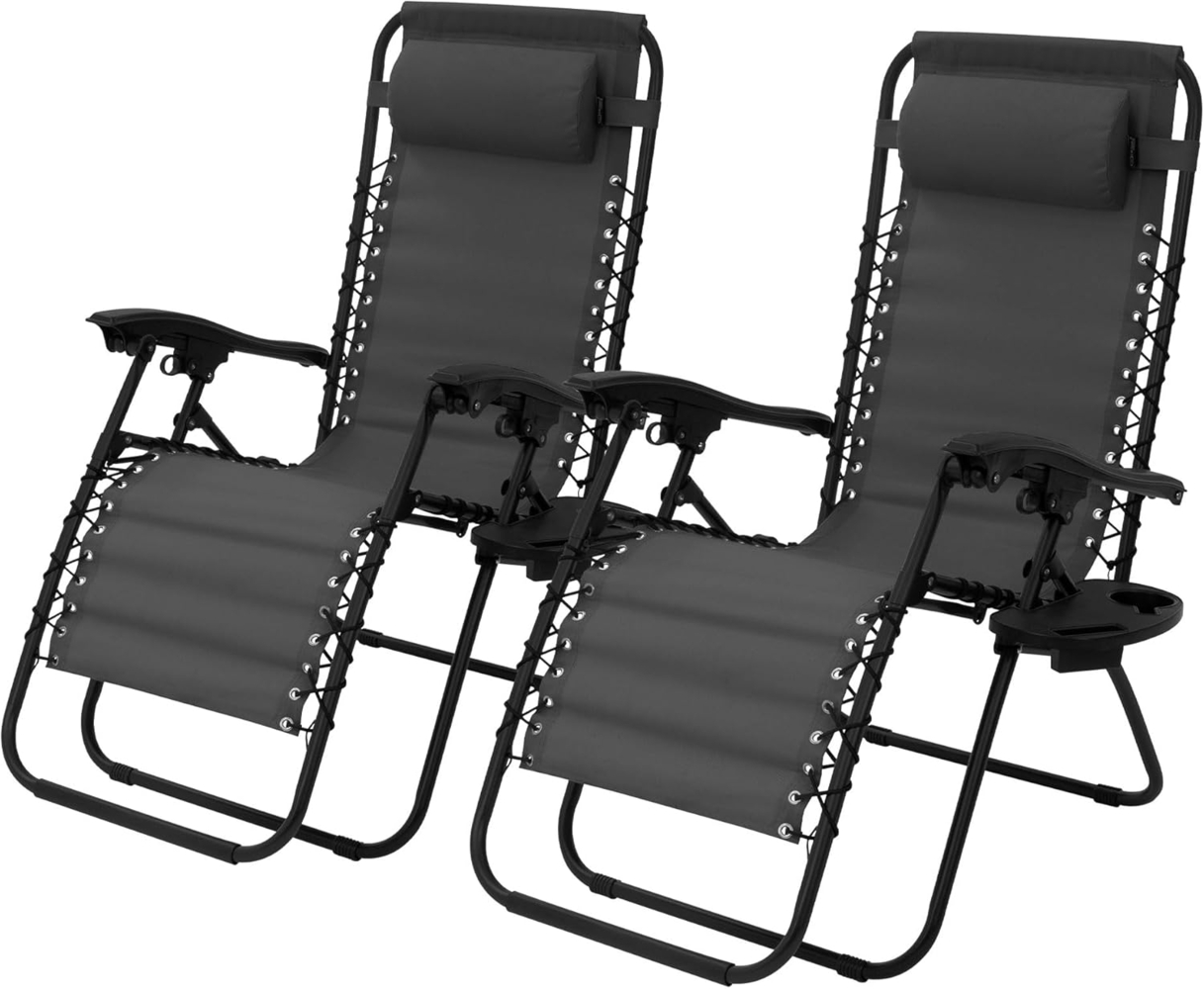 ML-DESIGN Gartenliege Sonnenliege klappbar mit verstellbarem Kopfpolster & Rückenlehne, 2 St, Liegestuhl Grau wetterfest mit Schnürsystem Zero Gravity Bild 1