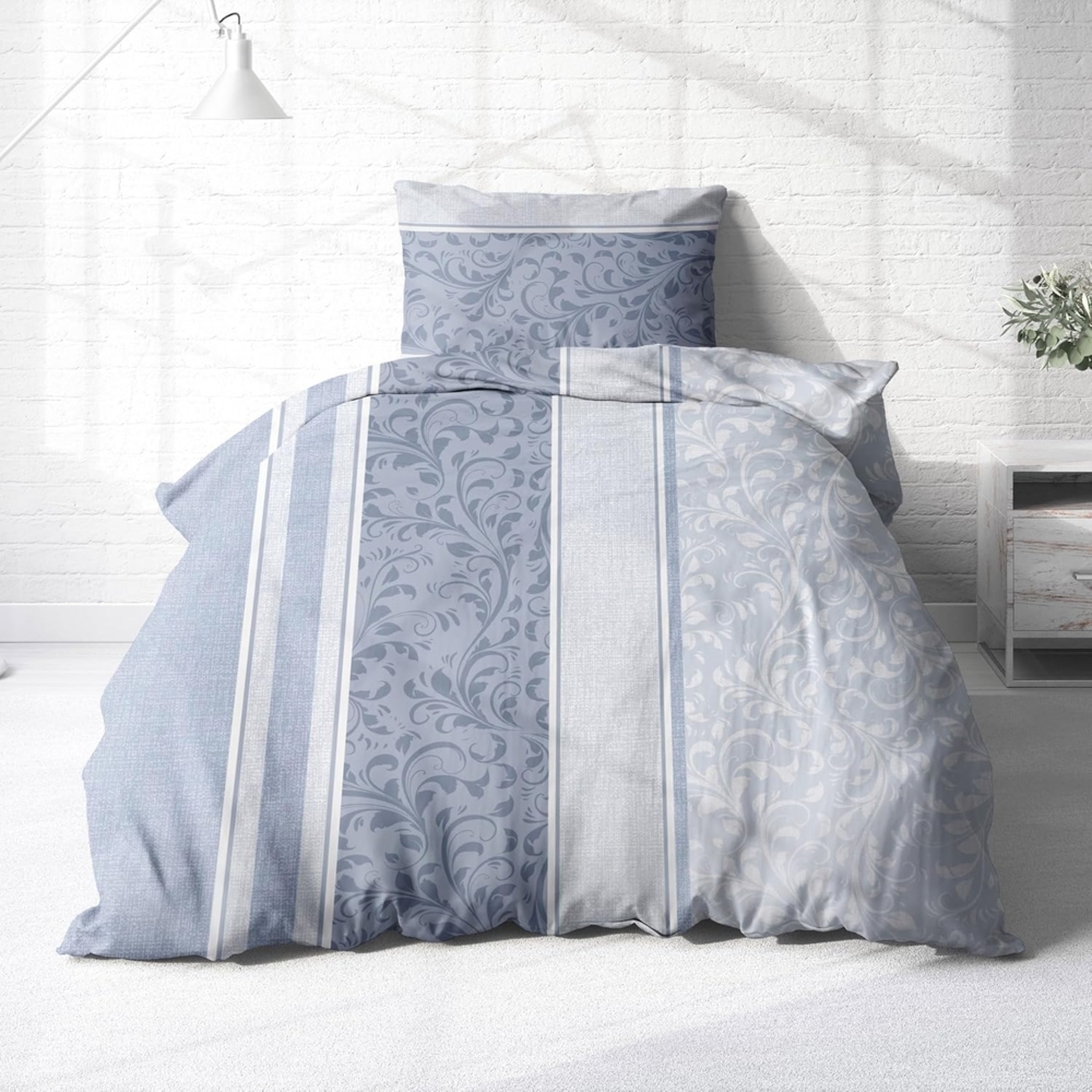 Träumschön Bettwäsche Premium Bettwäsche 135x200 - 80x80 cm Baumwolle, Ranken Hellblau, Baumwolle, 2 teilig, mit Reißverschluss, luftig und leicht Sommerbettwäsche Bild 1