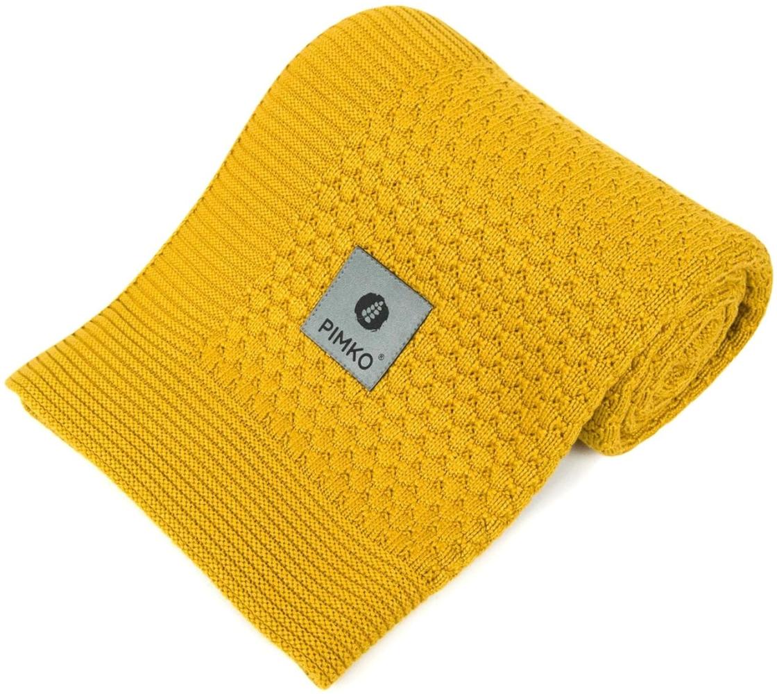 PIMKO 100% Bambusdecke Babydecke Strickdecke Kuscheldecke für Jungen und Mädchen Schmusedecke weich und kuschelig ideal für Zuhause für Allergiker geeignet aus natürlicher Größe 80x100 cm (Mustard) Bild 1