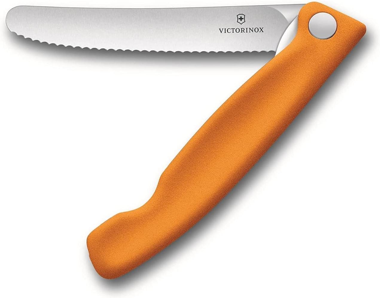 Victorinox 6.7836. F9B Swiss Classic Faltbares Gemüsemesser, Wellenschiff, spülmaschinengeeignet, orange, Blister Bild 1