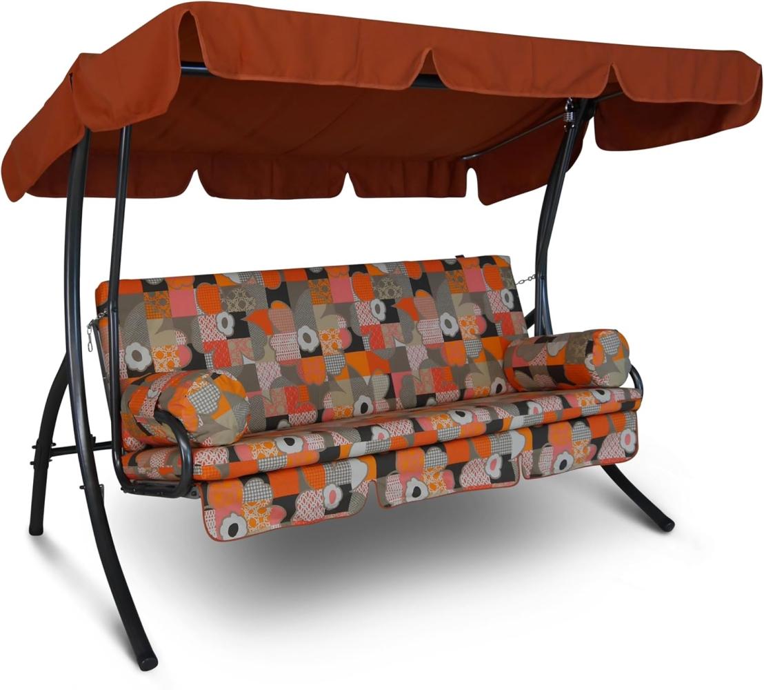 Angerer Freizeitmöbel GmbH Hollywoodschaukel Trend - Gartenschaukel Made in Germany - Schaukel zum Sitzen, Liegen und Entspannen - mit Bett-Funktion - einfache Montage (Orange-Beige Gemustert) Bild 1