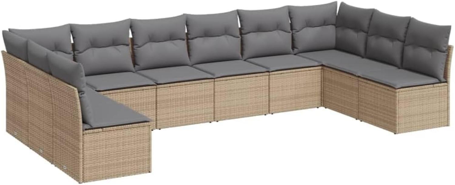 vidaXL 10-tlg. Garten-Sofagarnitur mit Kissen Beige Poly Rattan Bild 1