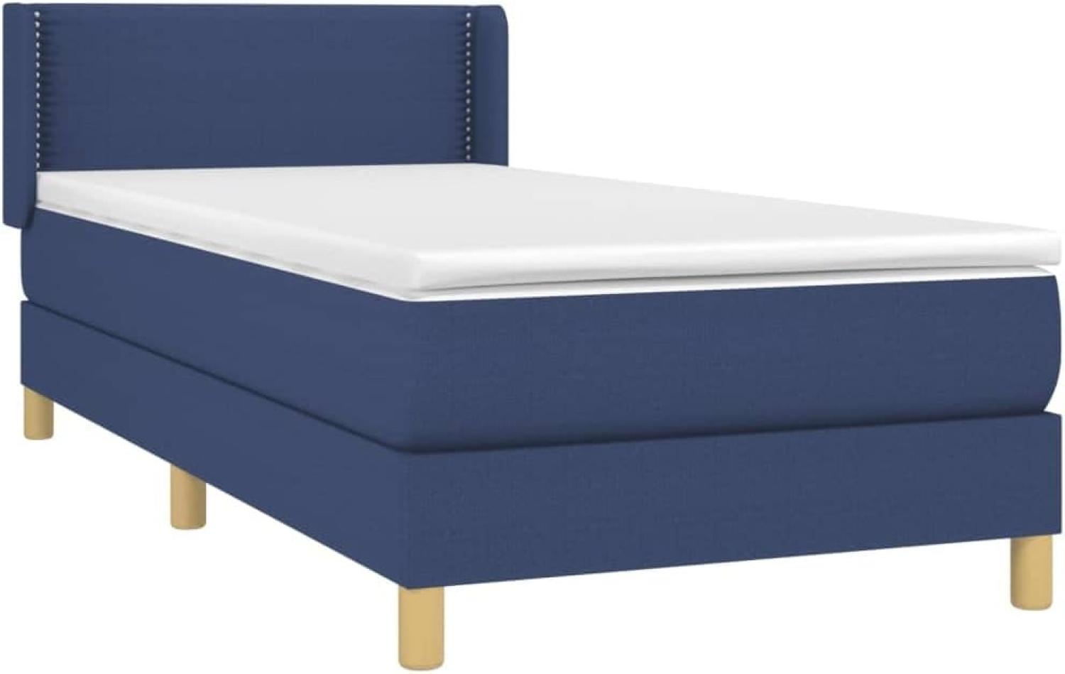 vidaXL Boxspringbett mit Matratze Blau 90x200 cm Stoff Bild 1