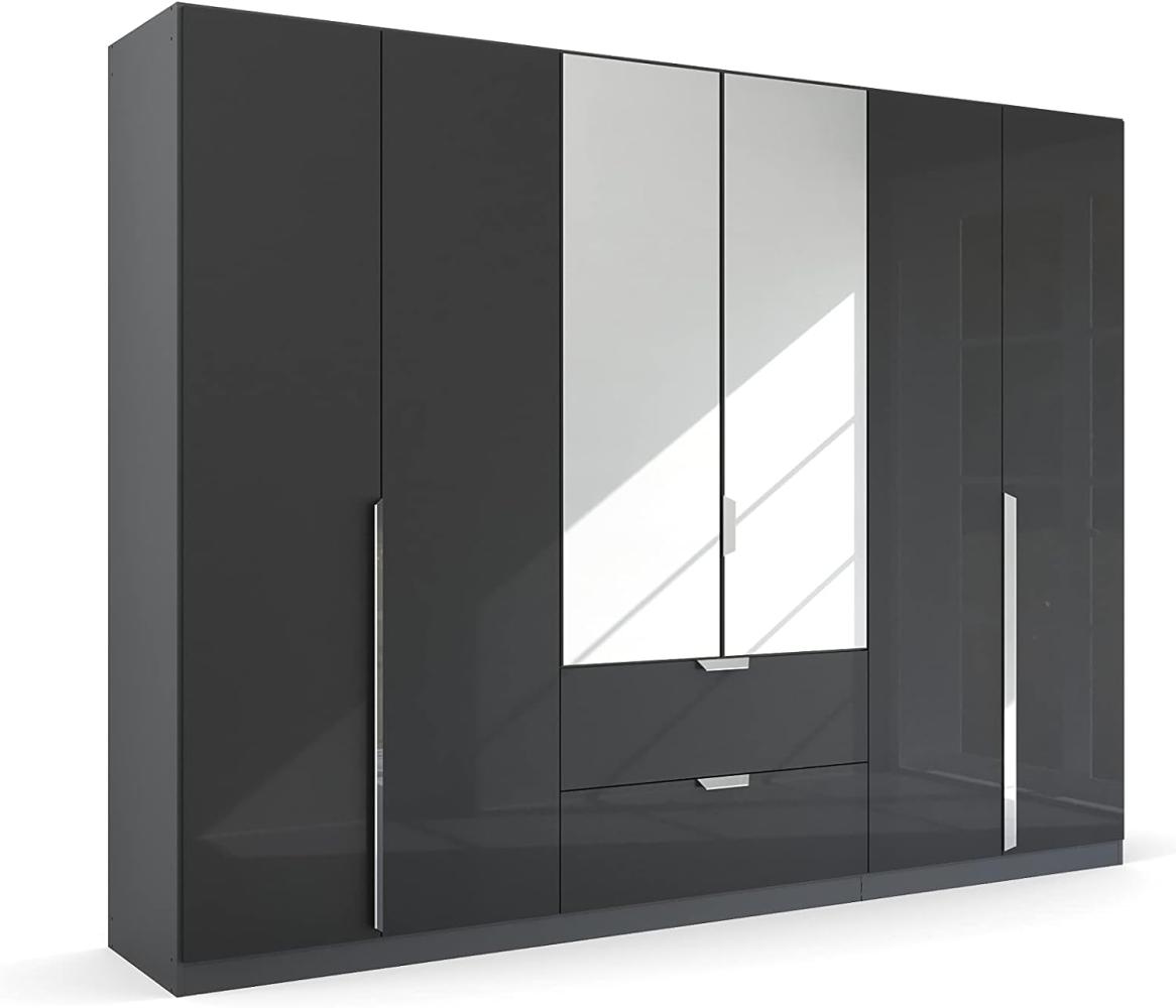 Kleiderschrank Drehtürenschrank Glamour | 6-türig | mit Spiegeltüren & Schubkästen | effektgrau Hochglanz / grau metallic | 271x210 Bild 1