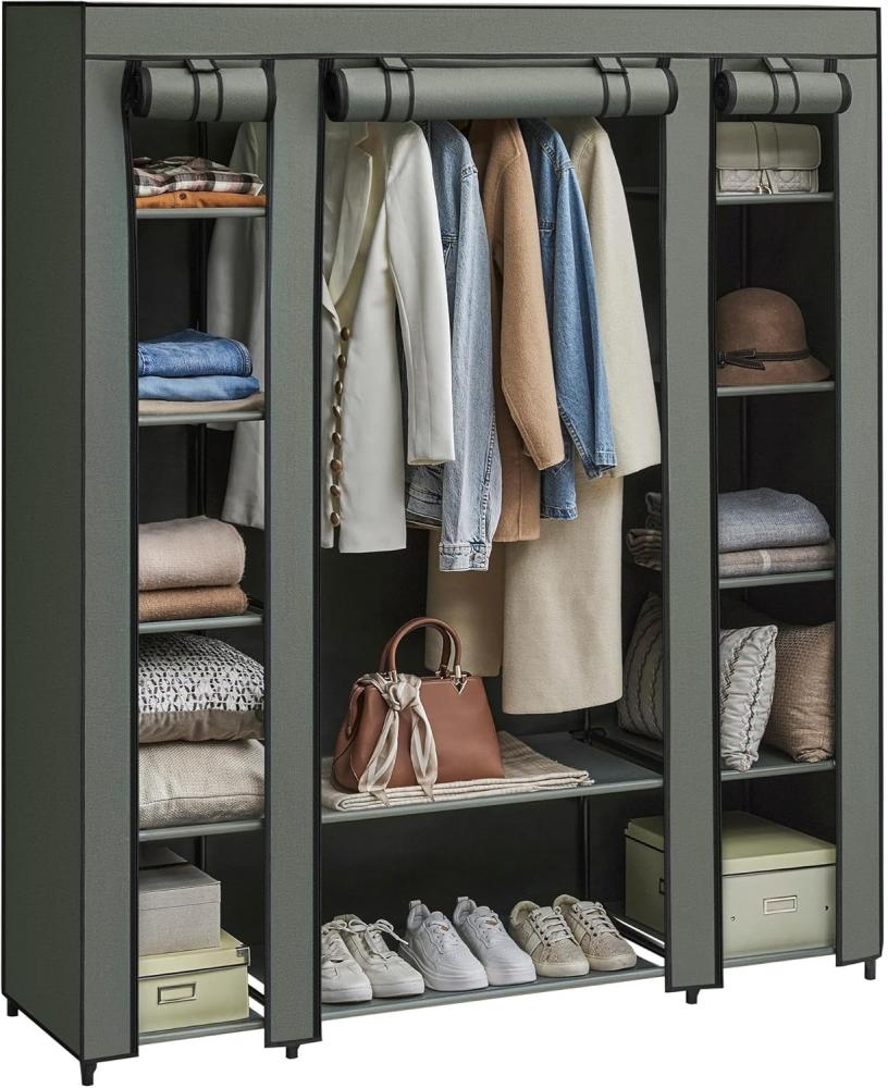 Songmics Kleiderschrank, Stoffschrank, mit Überzug aus Vliesstoff, Faltschrank mit Kleiderstange, 45 x 150 x 175 cm, 12 Ablagen, Metallrahmen, Schrank fürs Schlafzimmer, salbeigrün LSF003C02 Bild 1