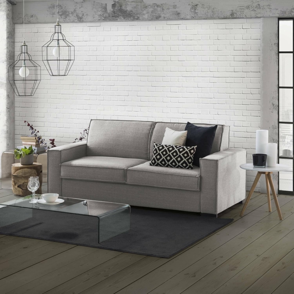 Talamo Italia Francesca 2-Sitzer-Sofa, Wohnzimmersofa, Made in Italy, aus gepolstertem Stoff, mit schmalen Armlehnen, Cm: 160x95h90, Farbe Grau Bild 1