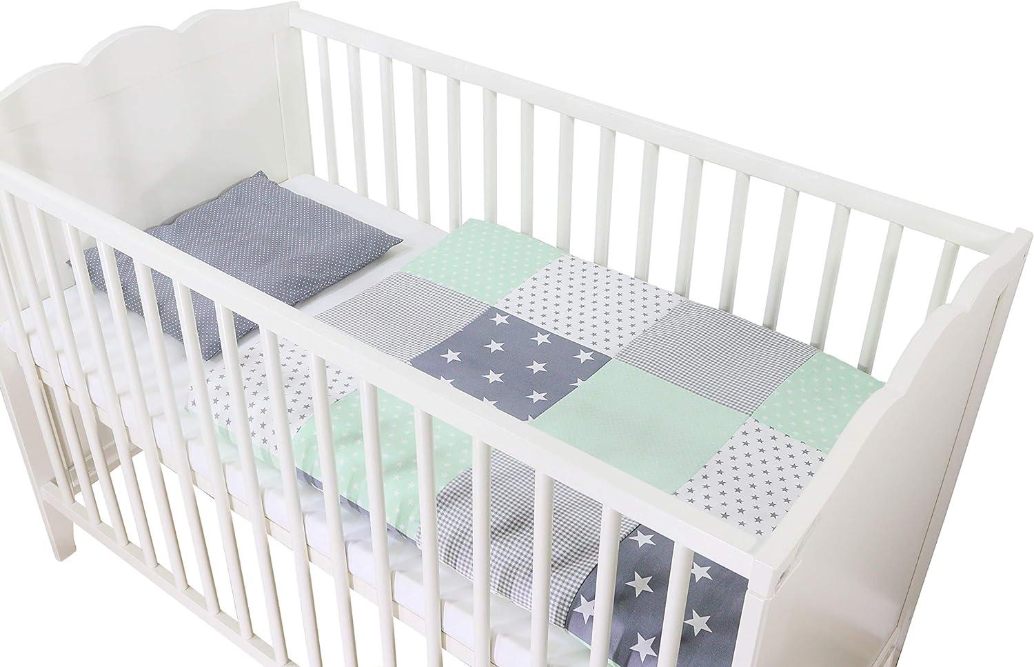 ULLENBOOM ® Baby Bettwäsche aus 100% Baumwolle (OEKO-TEX), 80x80 cm Mint Grau - 2-teilig (Set): Baby Bettwäsche 80x80 cm und Kissenbezug 35x40 cm, Für Jungen und Mädchen Bild 1