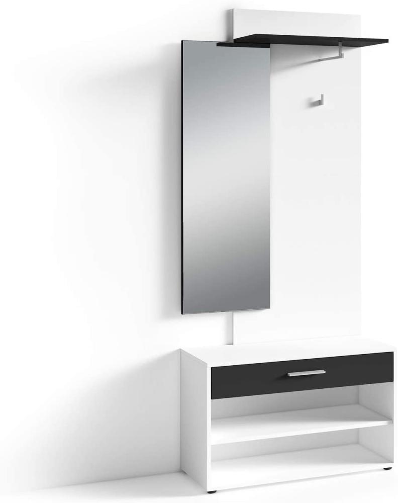 HOMEXPERTS Kompakt-Garderobe JANUS / Garderoben-Set mit Spiegel und viel Stauraum / Moderne Schwarz-Weiß-Optik / Flexibel aufbaubar / Schuh-Schrank / Kleider-Stange / 85 x 196 x 35 cm (BxHxT) Bild 1