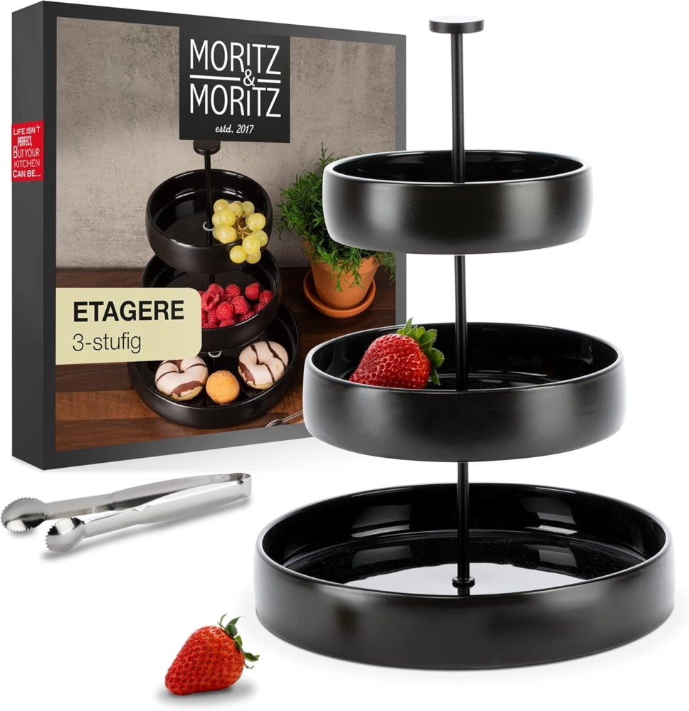 Moritz & Moritz Etagere Obst Etagere, Steingut, (3 Etagen, 2-tlg), Perfekt als Obstschale für Obst Aufbewahrung, Muffins und Cupcakes Bild 1