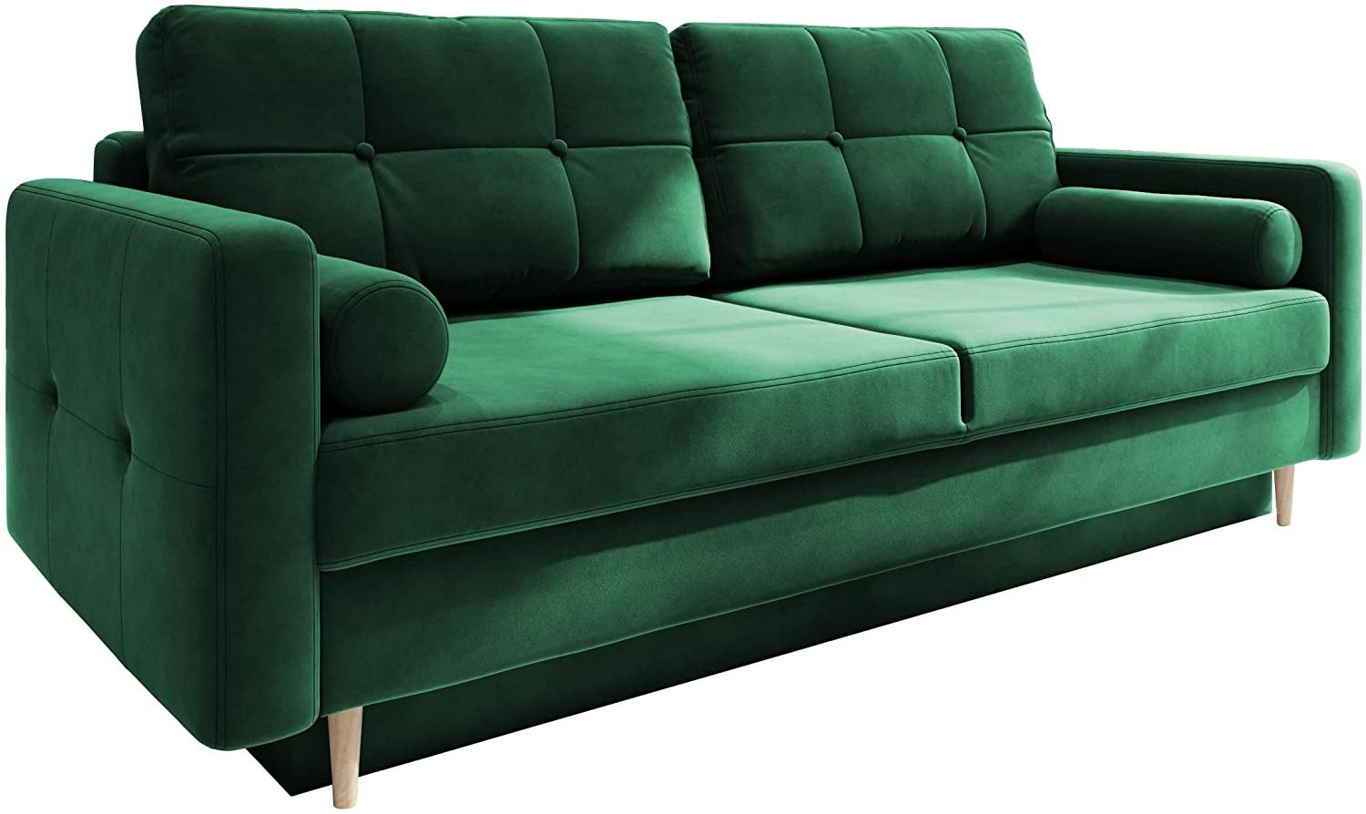 Schlafsofa Sofa Pastella Couch Ausklappbares Sofa Schlaffunktion Bettkasten - Kissen Bettzeugbehälter Hilfsautomat - Wohnzimmer, Gästezimmer Modern Design (Kronos 19 Grün) Bild 1