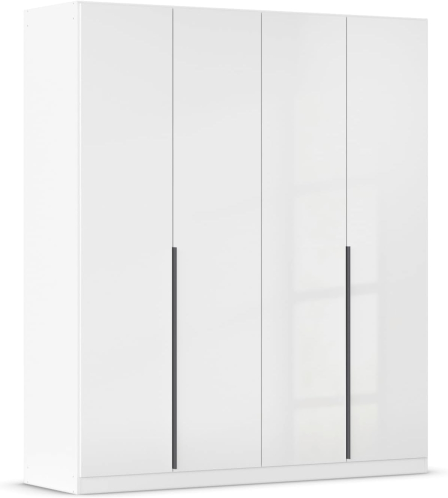Rauch Möbel Alabama, Kleiderschrank, Garderobe, 4-türig, Zubehör Premium, 2 Kleiderstangen, 5 Einlegeböden, Schubladeneinsatz, Farbe Hochglanz Weiß/Weiß, Griff Grau metallic, 181 x 210 x 54 cm Bild 1