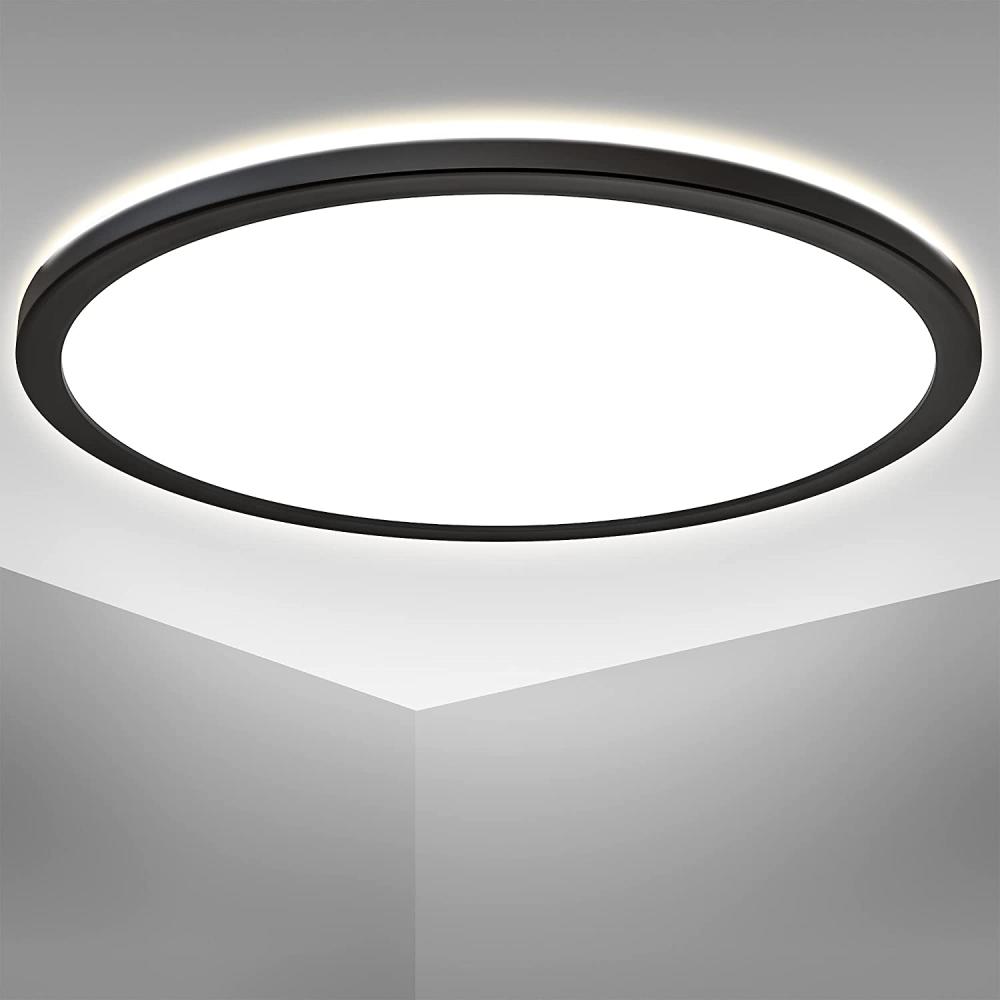 B.K.Licht Deckenleuchte LED Panel flach schwarz 42cm rund mit Backlight - BKL1331, LED fest integriert, 4000K - Neutralweiß, Deckenlampe 230V Wohnzimmer Büro Küche 22W 3000lm Bild 1