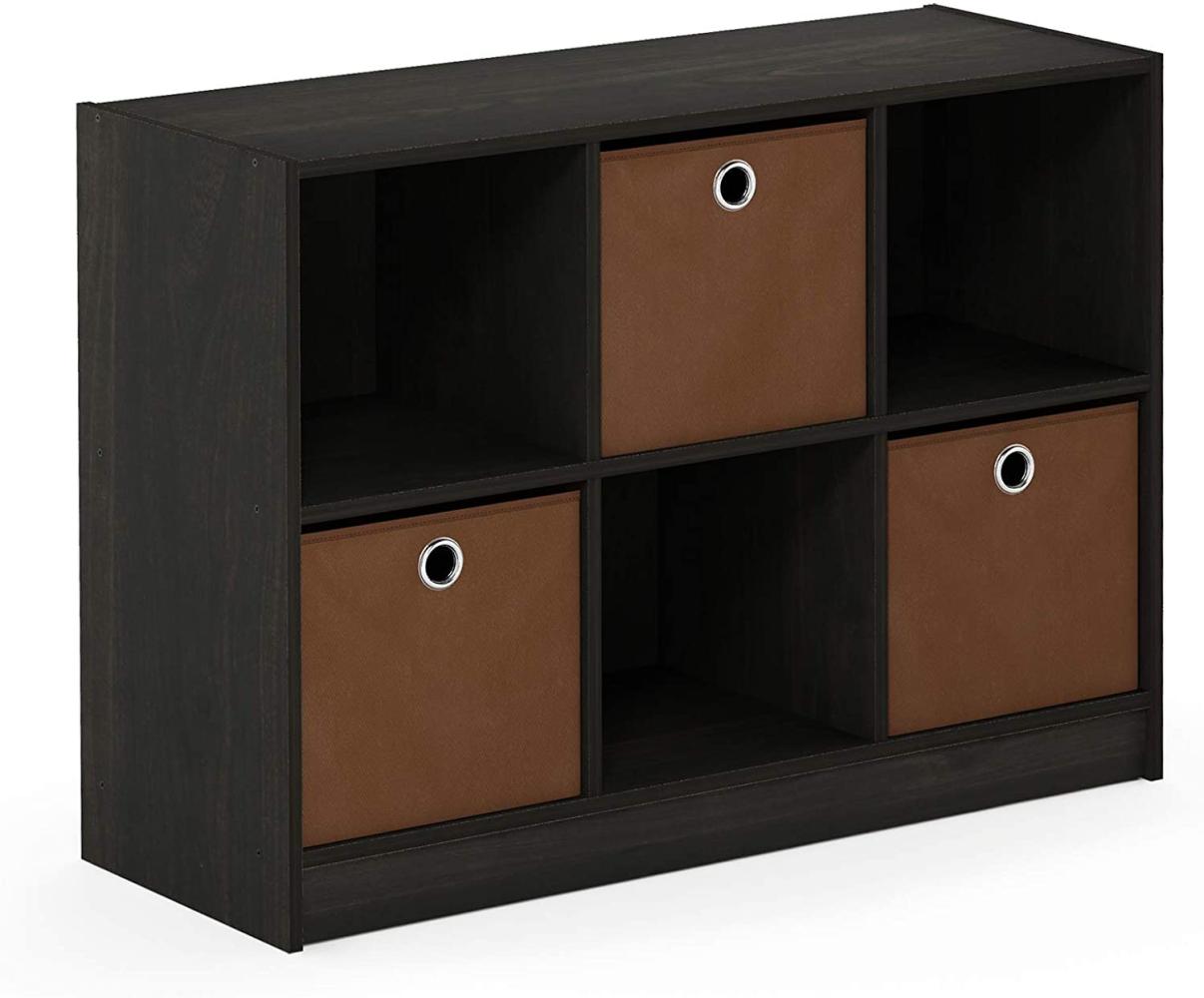 Furinno Basic Bücherregal mit 6 Fächern und 3 Einschüben, eiche, Espresso/Braun, 30. 23 x 30. 23 x 59. 94 cm Bild 1