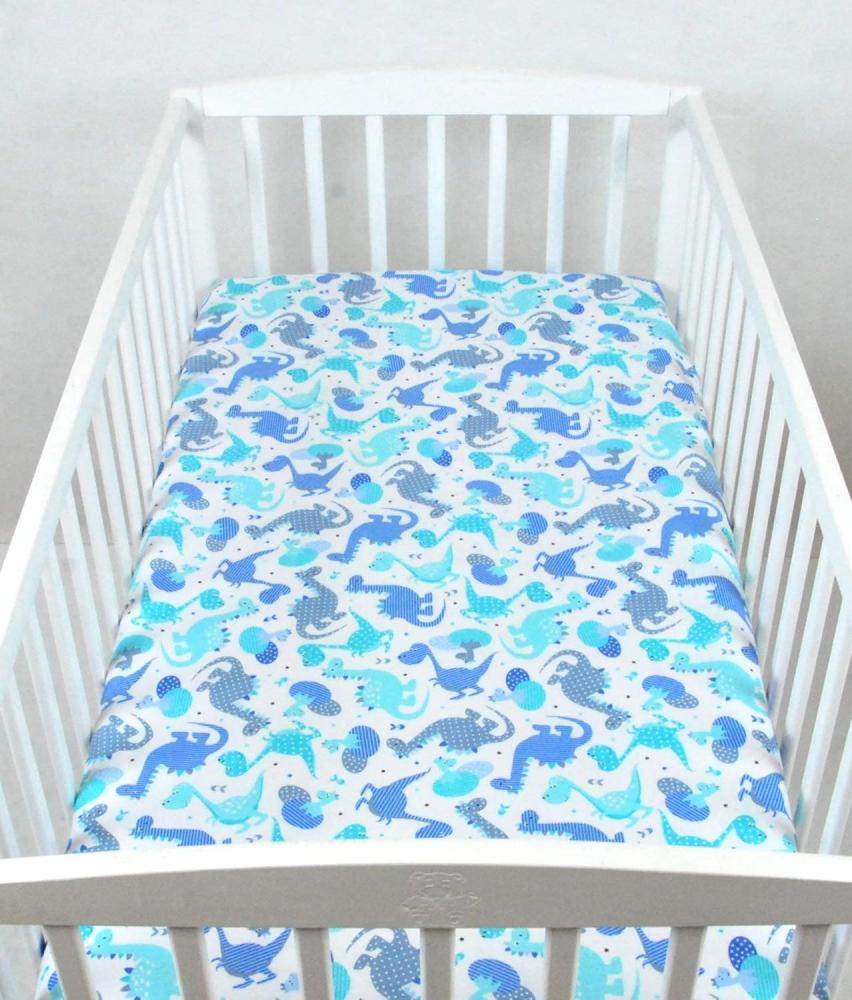 BABYLUX Spannbetttuch 60 x 120 cm Baby SPANNBETTLAKEN Baumwolle Kinderbett 100. Dino Blau Bild 1