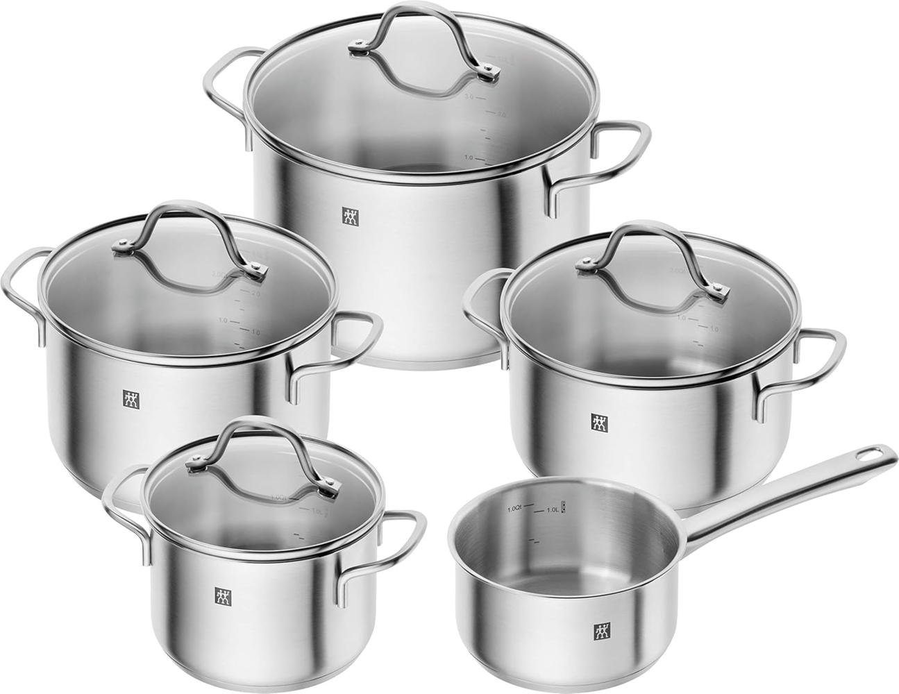 ZWILLING Flow Kochtopf-Set, 5-teilig, 4 Deckel, Induktionsgeeignet, Edelstahl, Silber Bild 1