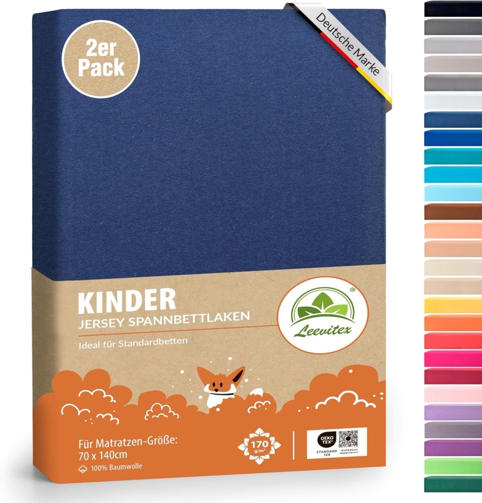 leevitex® Spannbettlaken Spannbettlaken Kinder Spannbettlaken Premium 170 g/m², Gummizug: Rundumgummizug, (2 Stück), schwer & blickdicht, 100% Baumwolle, 70 x 140 cm Bild 1