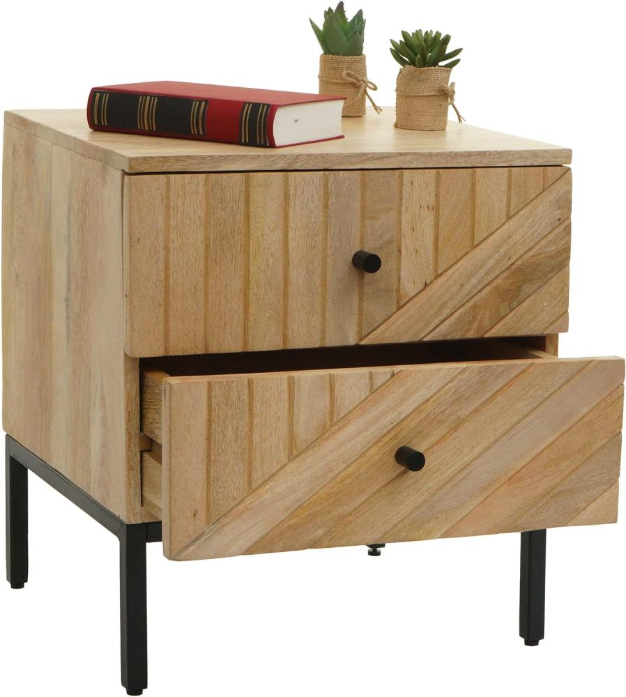 Nachttisch HWC-L95, Kommode Beistelltisch Nachtschrank Schrank, Schublade Mango-Holz 51x45x40cm MVG-zertifiziert, natur Bild 1