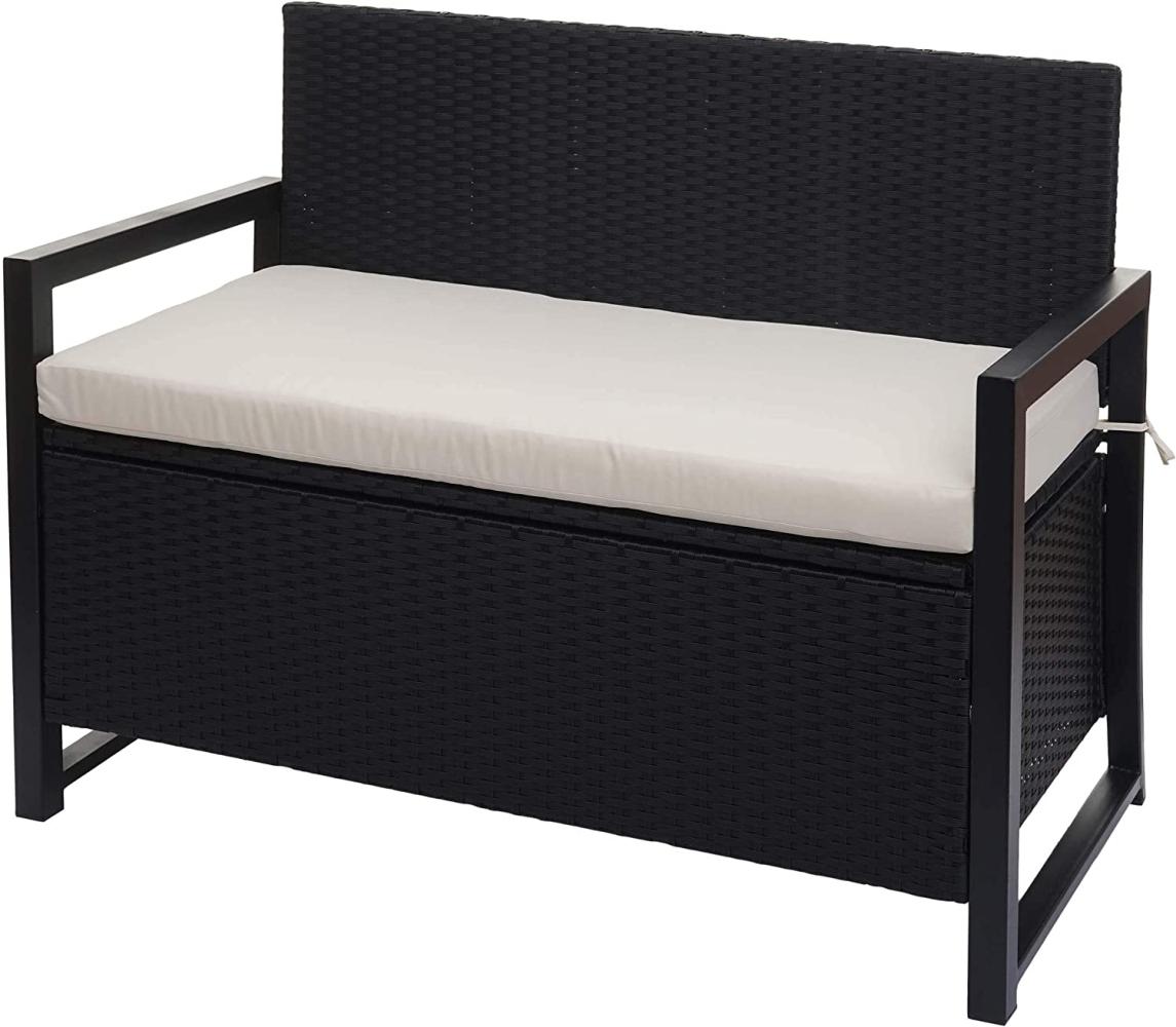 Poly-Rattan 2er Sitzbank HWC-F39, Gartenbank Truhenbank, Staufach Aufbewahrung Sitzkissen ~ anthrazit, Kissen creme Bild 1