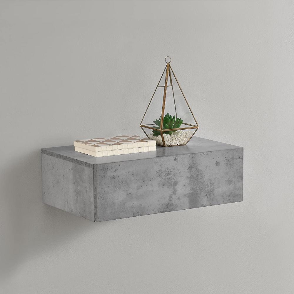 Wandregal Oslo mit Schublade 46x30x15cm Beton-Optik [en. casa] Bild 1