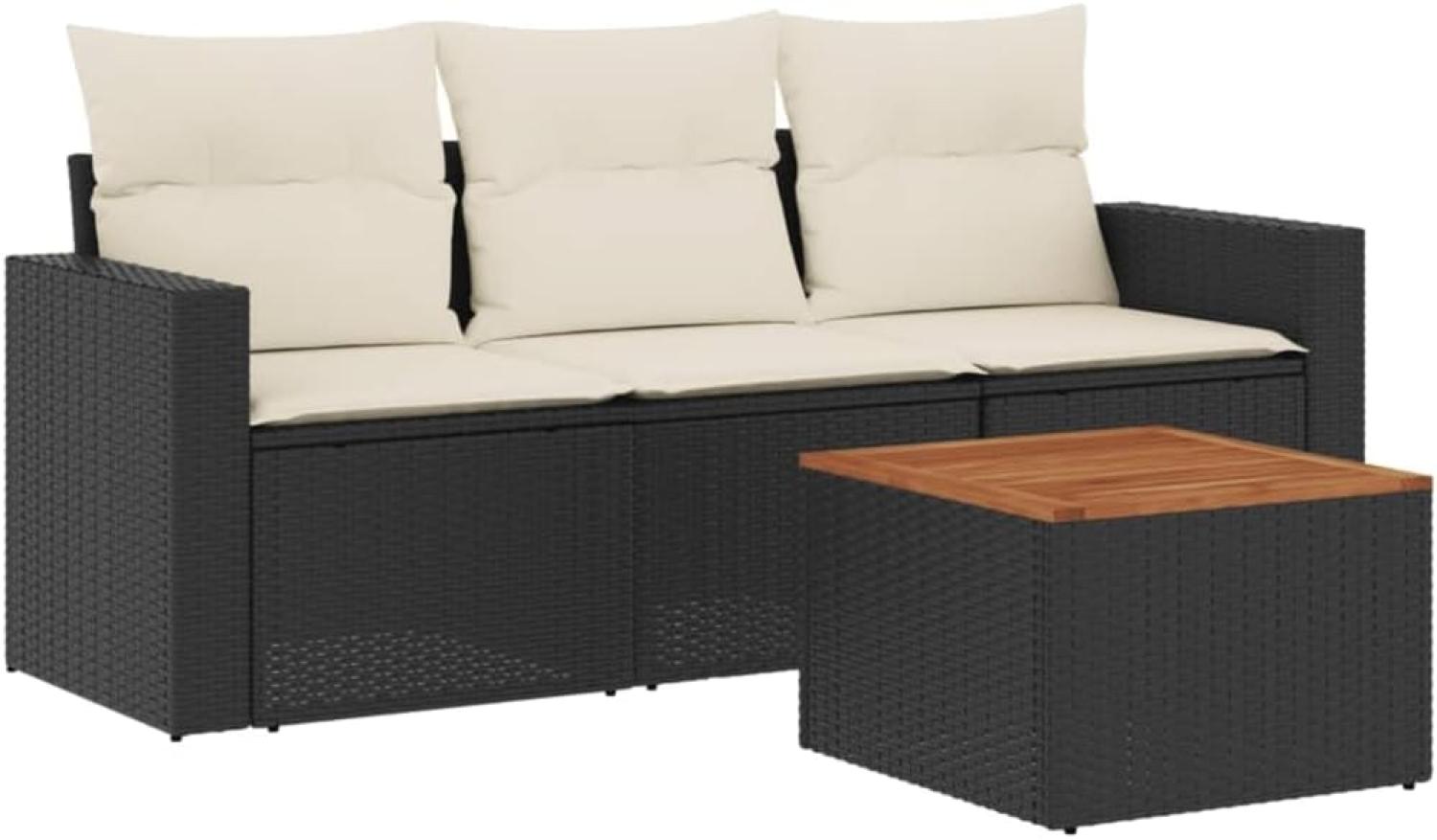 vidaXL 4-tlg. Garten-Sofagarnitur mit Kissen Schwarz Poly Rattan 3223991 Bild 1