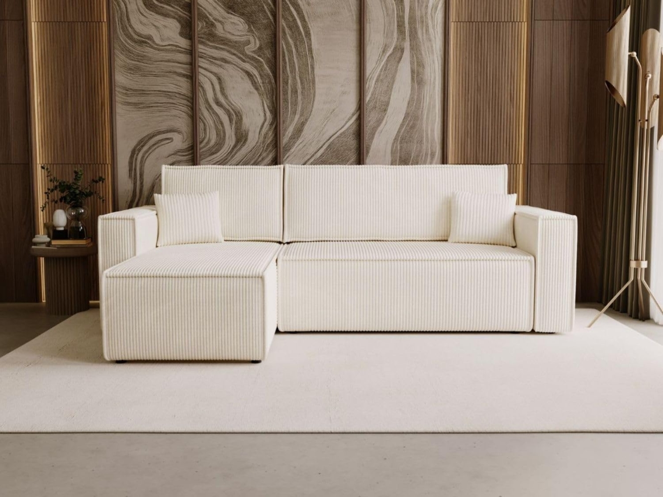 GrainGold Ecksofa mit Schlaffunktion und Bettkasten PRATO L - 253x145 cm, Beige, verstellbare Kopfstützen Bild 1