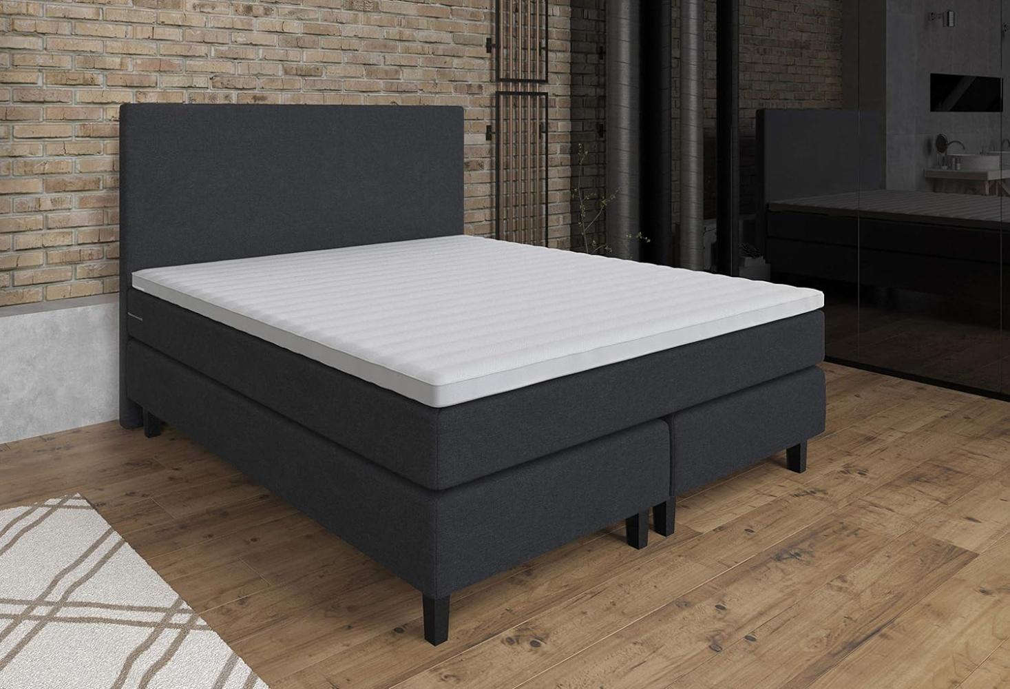 Tesla Dreams Boxspringbett 180x200 ETNA, Taschenfederkern Matratze H2/H3, Unterbau Taschenfederkern, Komfortschaum Topper, Polsterbett, Hotelbett, Anthrazit Bild 1