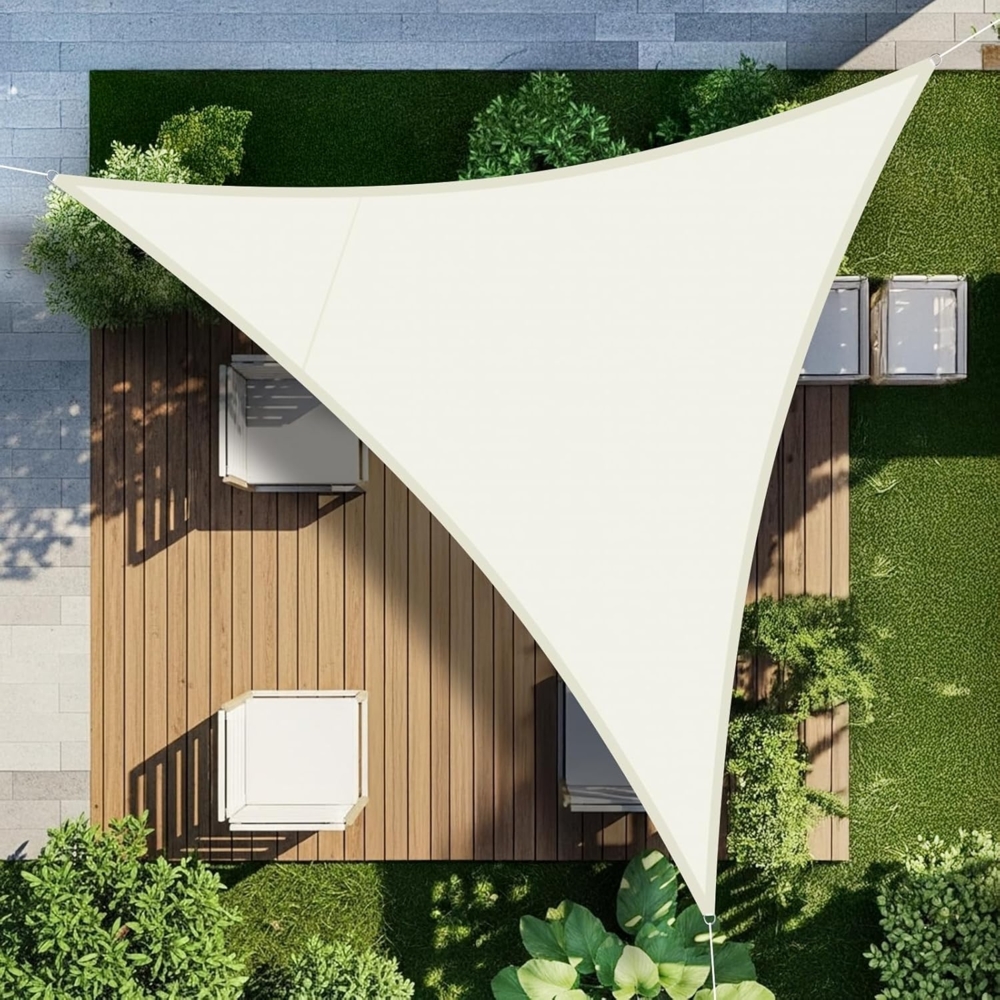 LOVE STORY Sonnensegel Wasserdicht 5 x 5 x 5 m Dreieckig PES Polyester Sonnenschutz Windschutz Balkon Terrasse 95% UV-Schut,für Balkon Garten,Cremeweiß Bild 1
