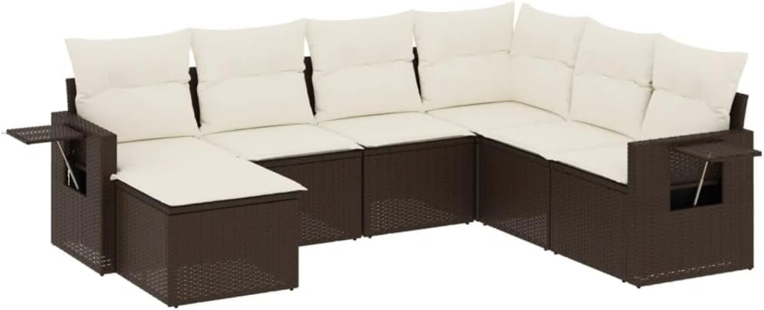 vidaXL 7-tlg. Garten-Sofagarnitur mit Kissen Braun Poly Rattan 3252840 Bild 1