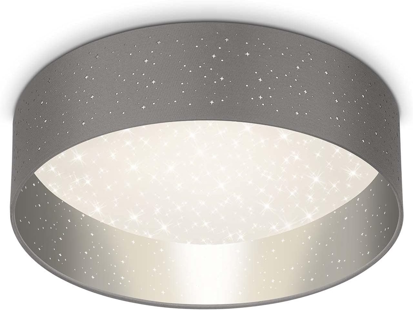 Briloner Leuchten - LED Deckenleuchte, Stoff-Deckenleuchte, Stoffleuchte inkl. Sterneneffekt, 18 Watt, 2. 200 Lumen, 4. 000 Kelvin, Grau-Silber, Ø40cm Bild 1