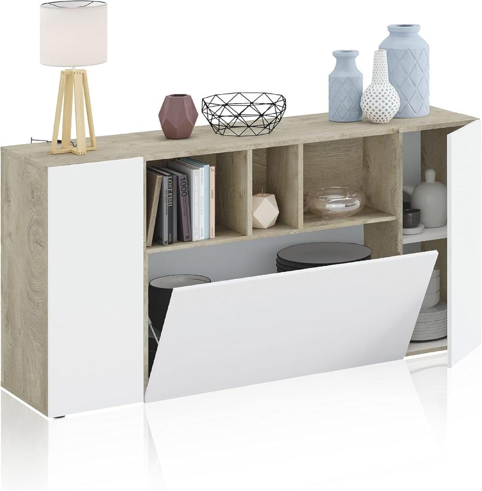 Habitdesign Loire Sideboard, Holzwerkstoff, Eiche Alaska und Weiß Artik, Unico Bild 1