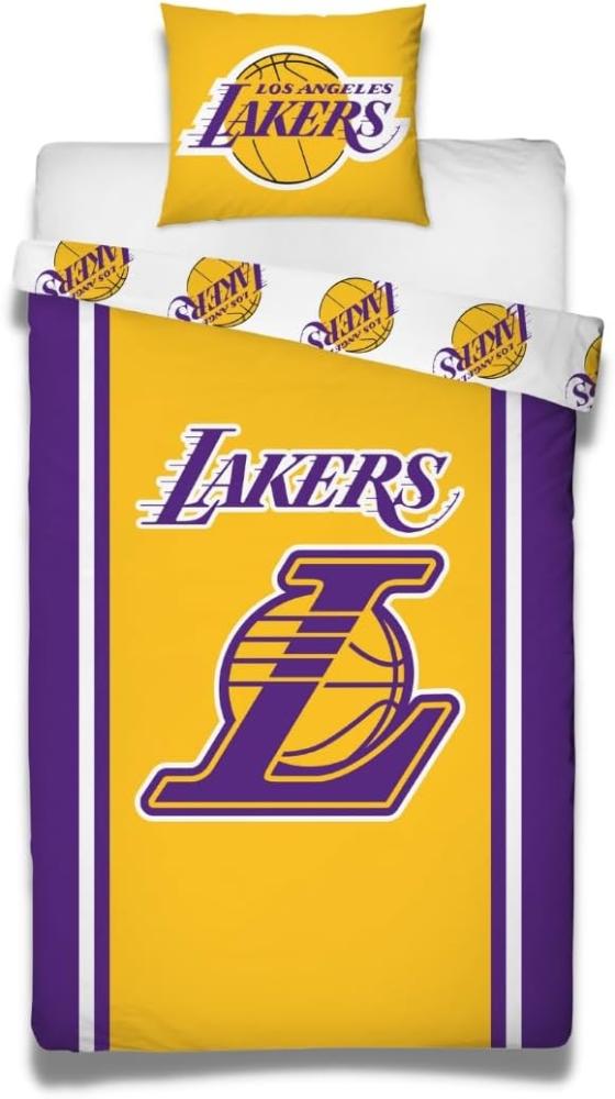 MTOnlinehandel Bettwäsche Los Angeles Lakers Basketball 135x200 oder 155x220, Renforcé, 2 teilig, Team NBA LA Lakers Logo Teenager Herren Bettwäsche Bild 1