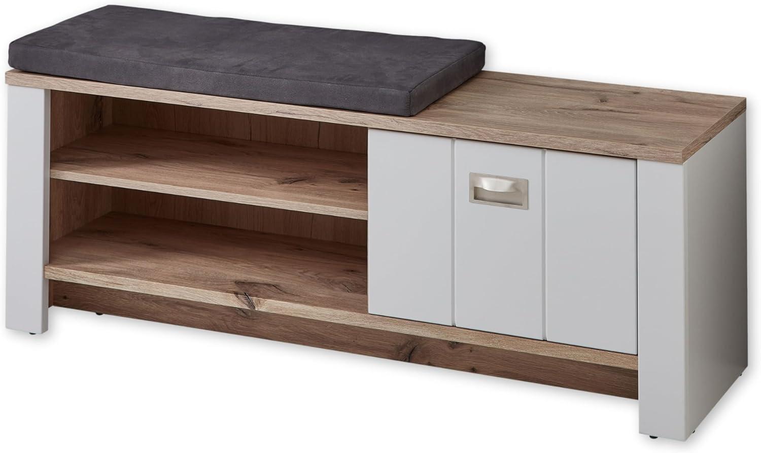 Stella Trading Dijon Schuhbank mit Sitzfläche in Ashgrey, Viking Oak Optik - Moderne Sitzbank mit Stauraum für Flur und Garderobe - 130 x 52 x 38 cm (B/H/T) Bild 1