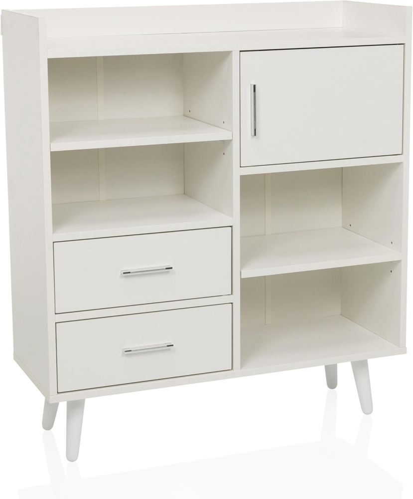 hjh LIVING Moderne Kommode MYRDAL 80 x 30 x 90 cm Highboard Schrank mit offenen und geschlossenen Fächern, Weiß Bild 1