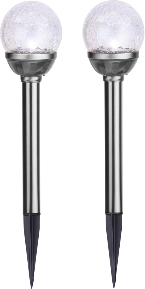 LED Solarkugel/Gartenspieß Bruchglas Optik - H: 26,5cm - Dämmerungssensor - kaltweiß - 2er Set Bild 1