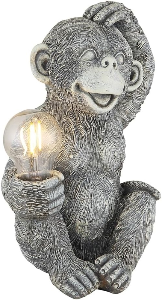GLOBO LIGHTING LED Dekofigur, LED-Leuchtmittel fest verbaut, Warmweiß, Solarleuchte Außenlampe Affe grau Gartendeko Terrassenleuchte klar Bild 1